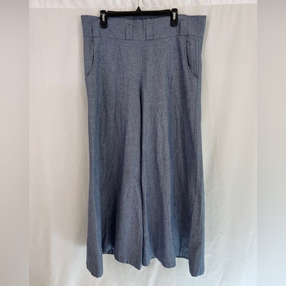 Brynn Walker Chambray Blue Cotton Wide Leg Pants Trousers High Waisted - Picture 1 of 8